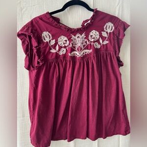 Knox Rose Red and White Flutter Sleeve Blouse